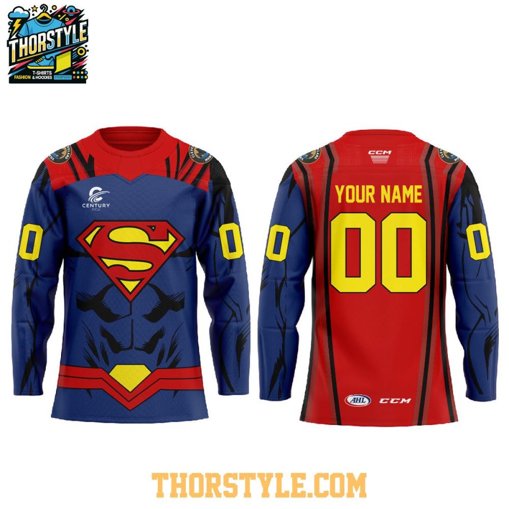 Cleveland Monsters Superman Super Hero Night 2026 Personalized Hockey Jersey