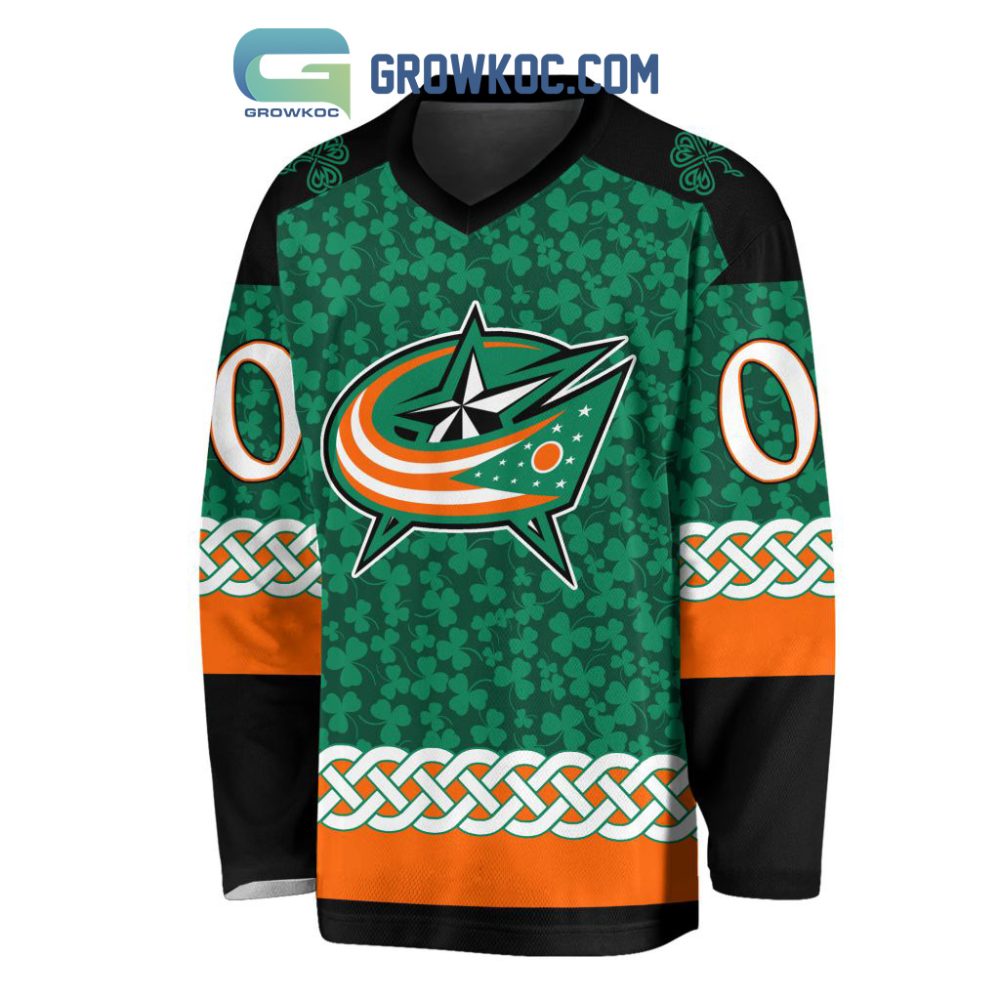 Columbus Blue Jackets St.Patrick'S Day Personalized Long Sleeve Hockey Jersey