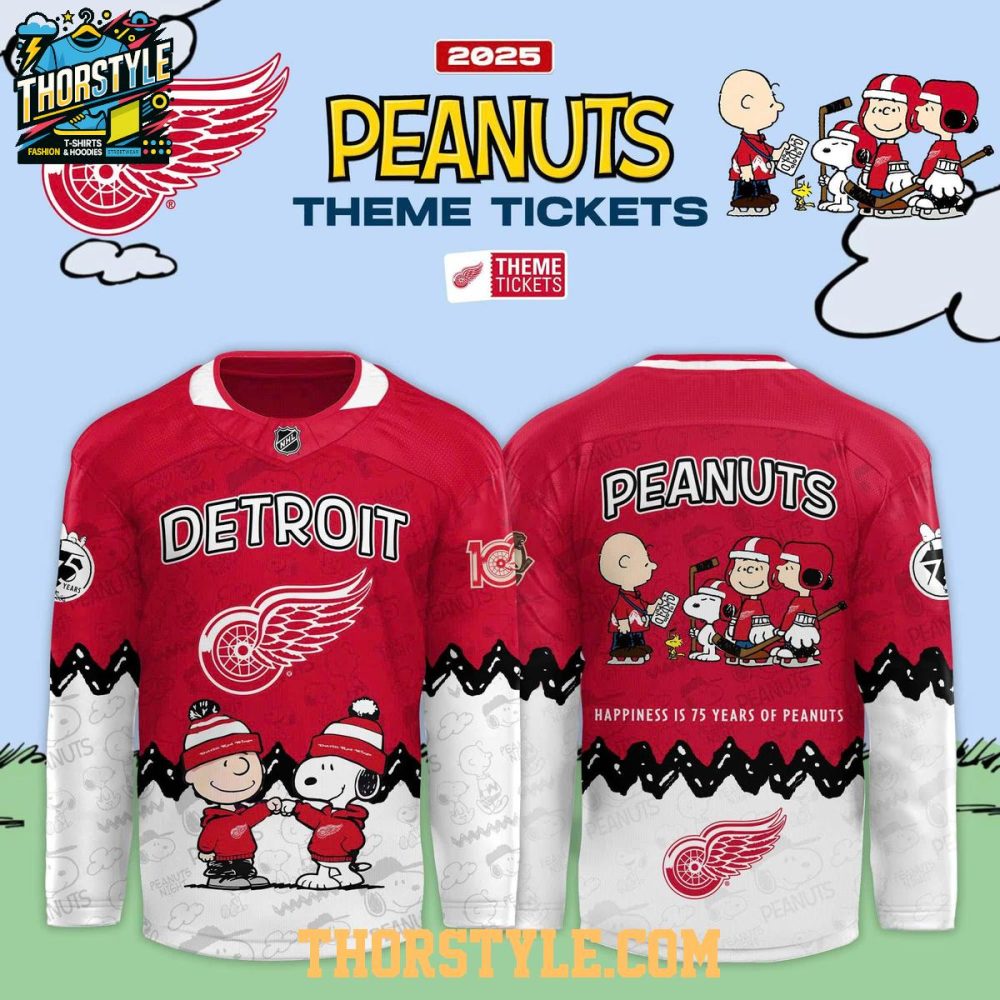 Detroit Red Wings Peanuts Theme Tickets Snoopy 2025 Hockey Jersey