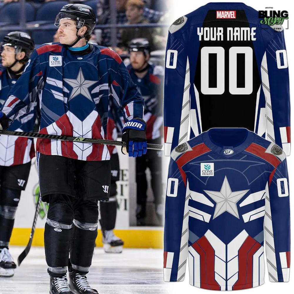 Greensboro Gargoyles Captain America Marvel Night 2025 Hockey Jersey