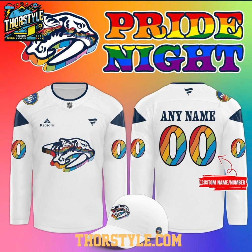 Nashville Predators Pride Night All White 2026 Personalized Hockey Jersey