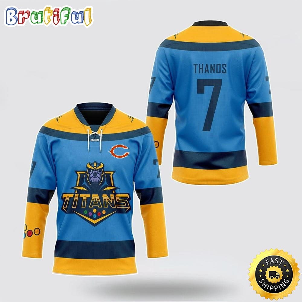 Personalized NFL Chicago Bears Hockey Jersey Thanos Marvel Titan Nfl Hockey Jersey For Fans