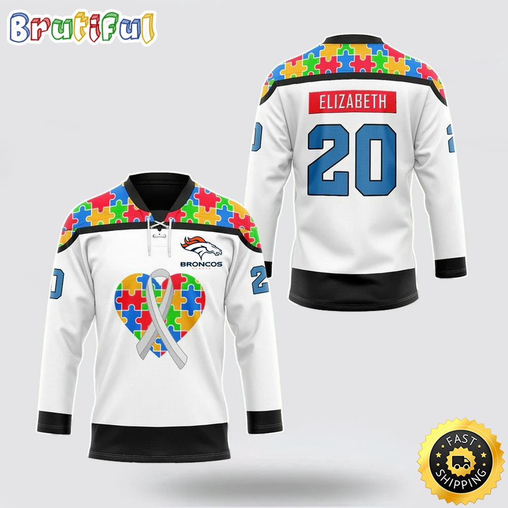 Personalized NFL Denver Broncos Hockey Jersey Autism Awareness Nfl Hockey Jersey For Fans