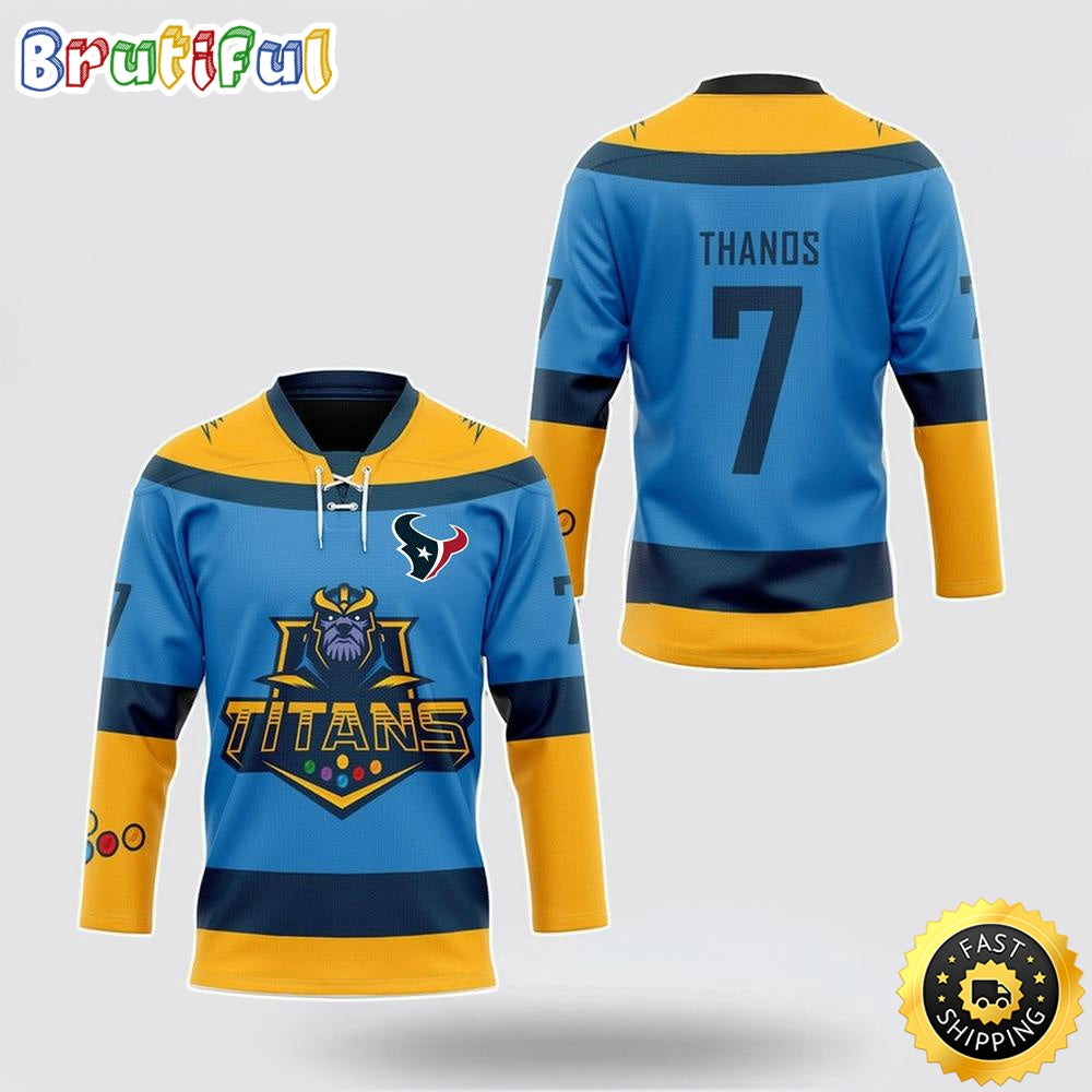 Personalized NFL Houston Texans Hockey Jersey Thanos Marvel Titan Nfl Hockey Jersey For Fans