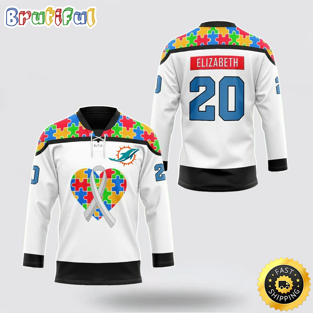 Personalized NFL Miami Dolphins Hockey Jersey Autism Awareness Nfl Hockey Jersey For Fans