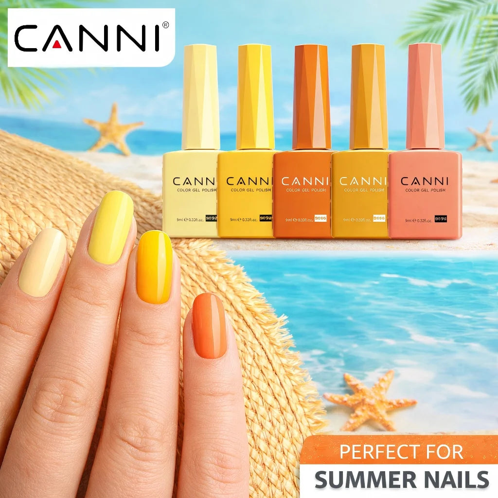 CANNI Summer Gel Nail Polish Set Bright Yellow Orange Coral Colors UV LED Soak Off Long Lasting Glossy Nail Salon Manicure 9ml