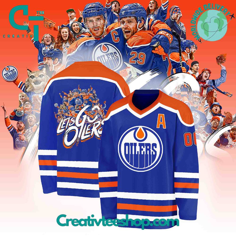 Edmonton Oilers Lets Go Oilers Blue Hockey Jersey