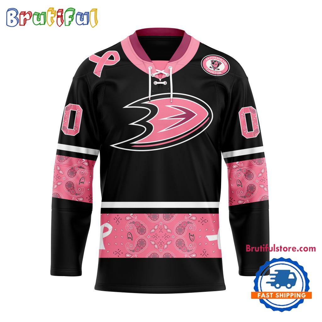 NHL Anaheim Ducks In October We Wear Pink Breast Cancer Design Hockey Jersey
