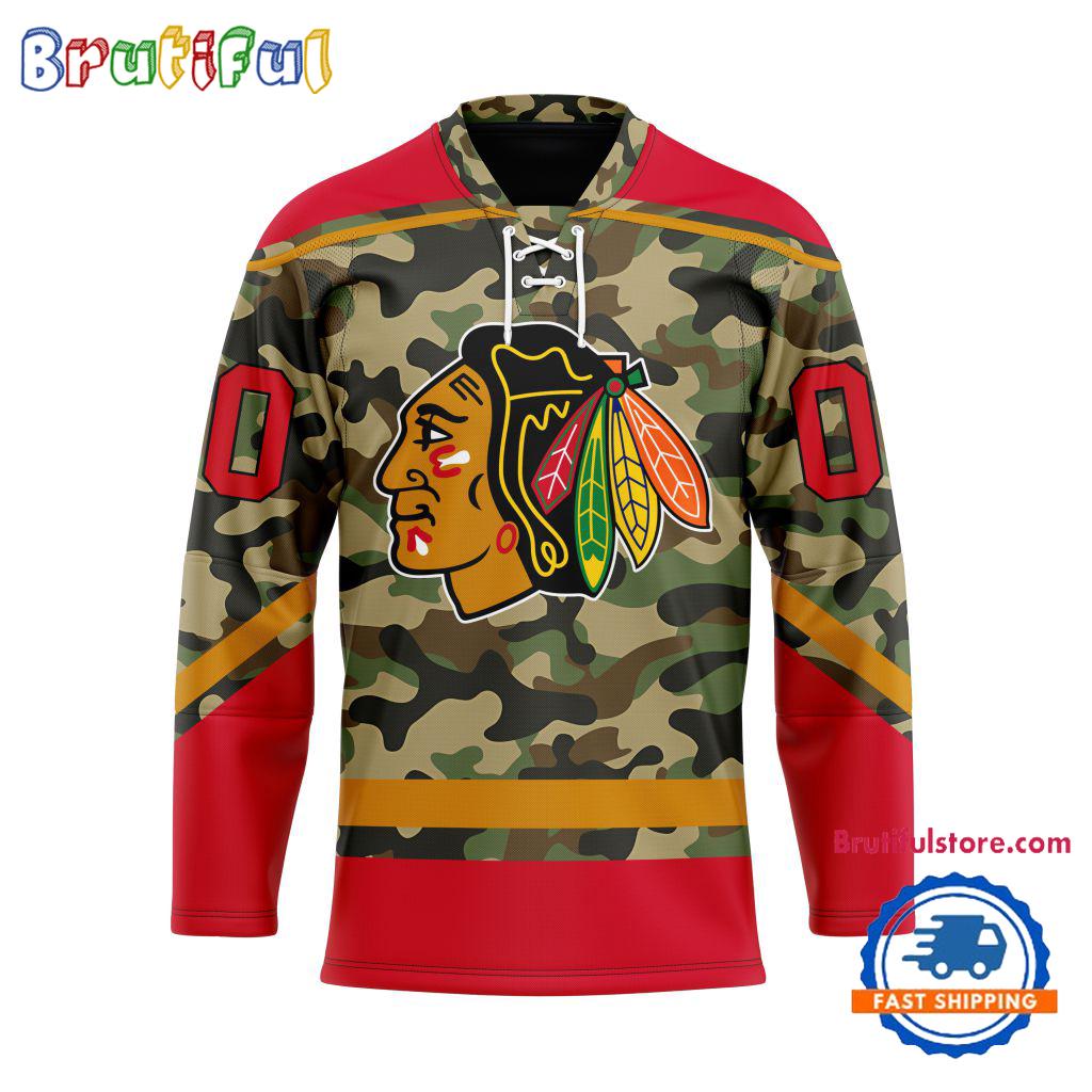 NHL Chicago Blackhawks Camo Veterans Custom Hockey Jersey