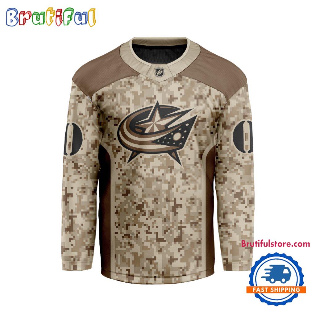 NHL Columbus Blue Jackets Special Veterans Military Desert Camouflage Design Hockey Jersey
