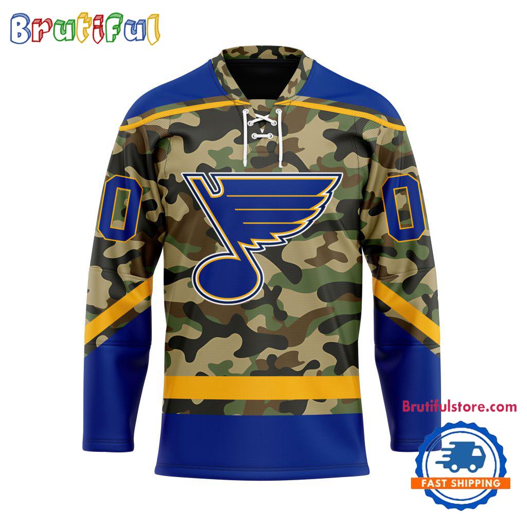 NHL St. Louis Blues Camo Veterans Custom Hockey Jersey